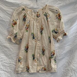 Madewell Cream Floral Button-Up Blouse